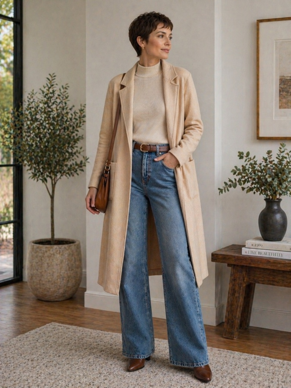 Tahari Beige (Tan) Long Coat